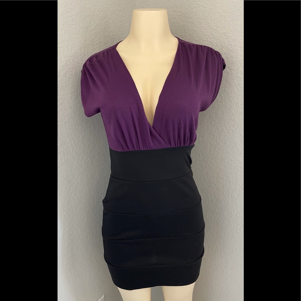 Vanity Sexy Little Black And Purple Short VNeck